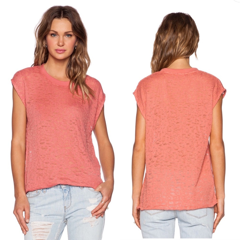 Iro jeans muscle tee light‎ red leopard burnout